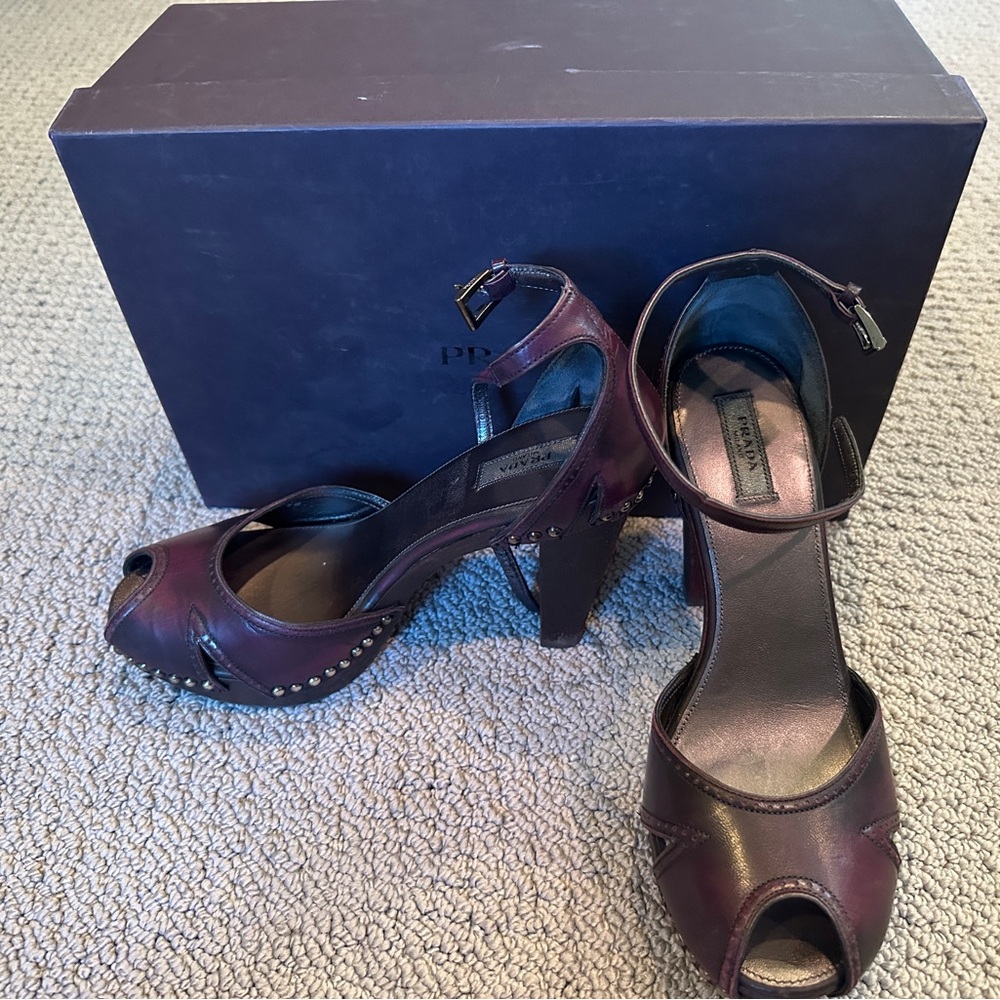 Prada Women's Dark Purple Peep Toe Heels